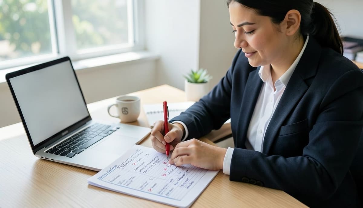 Một nhóm biên tập nhỏ đang xem xét bản nháp bên cạnh checklist về độ chính xác, SEO, tính hữu ích và việc xuất bản