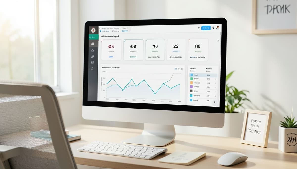 Một wireframe dashboard marketing với các scorecard ở phía trên và các biểu đồ xu hướng ở bên dưới
