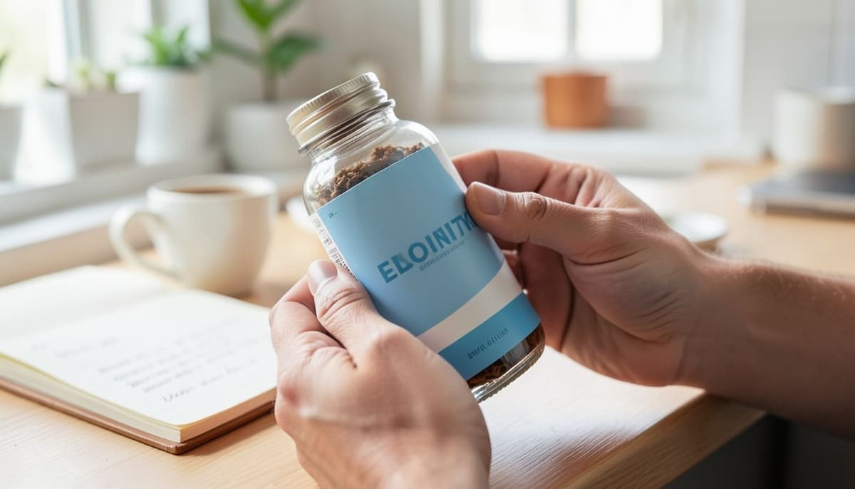 Giao diện chỉnh sửa cận cảnh với một nhãn sản phẩm được che bằng màu xanh trong khi chai và nền xung quanh không thay đổi.