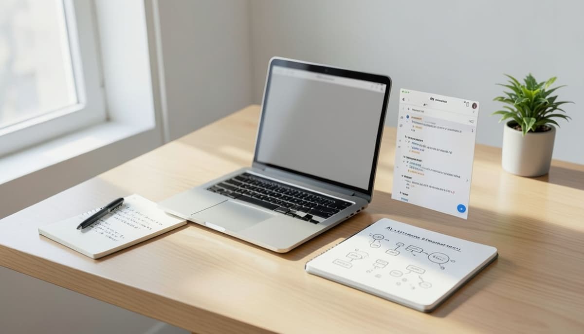 Một chiếc laptop đặt cạnh các bảng request và response được kết nối trên bàn làm việc gọn gàng