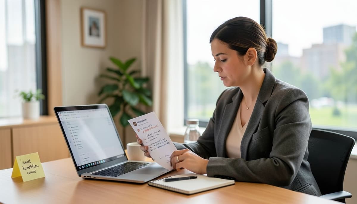 Một marketer đang xem xét hồ sơ khách hàng và kết quả tìm kiếm trên máy tính xách tay trong một văn phòng yên tĩnh