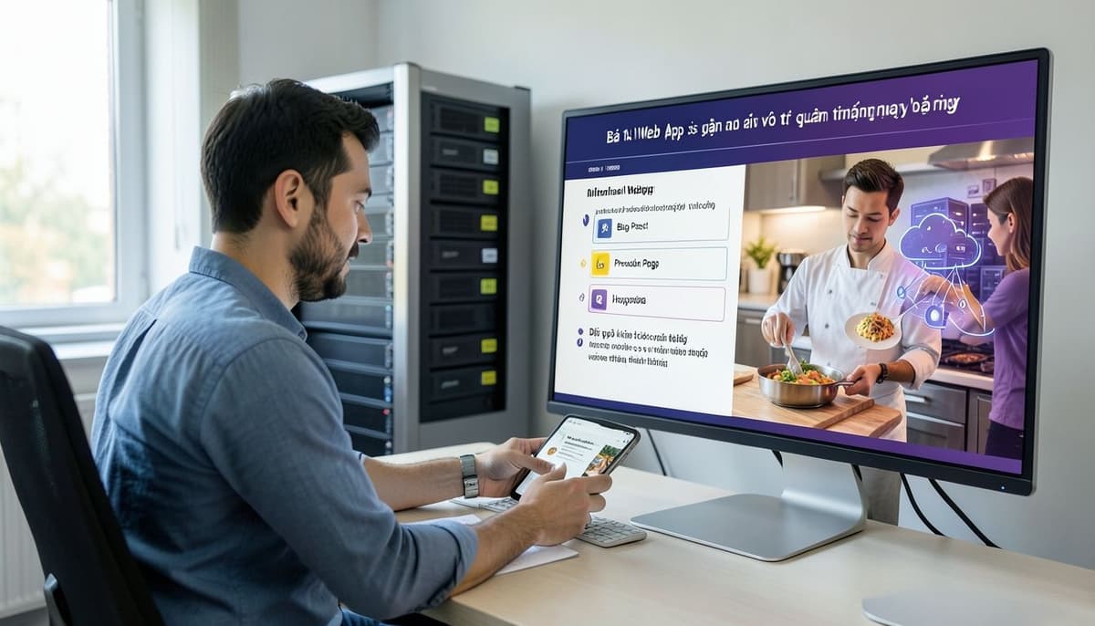 sơ đồ so sánh một website truyền thống (request trả về HTML cố định từ database) với một AI web app (request được chuyển tiếp đến mô hình AI và phản hồi của mô hình được trả về trình duyệt)