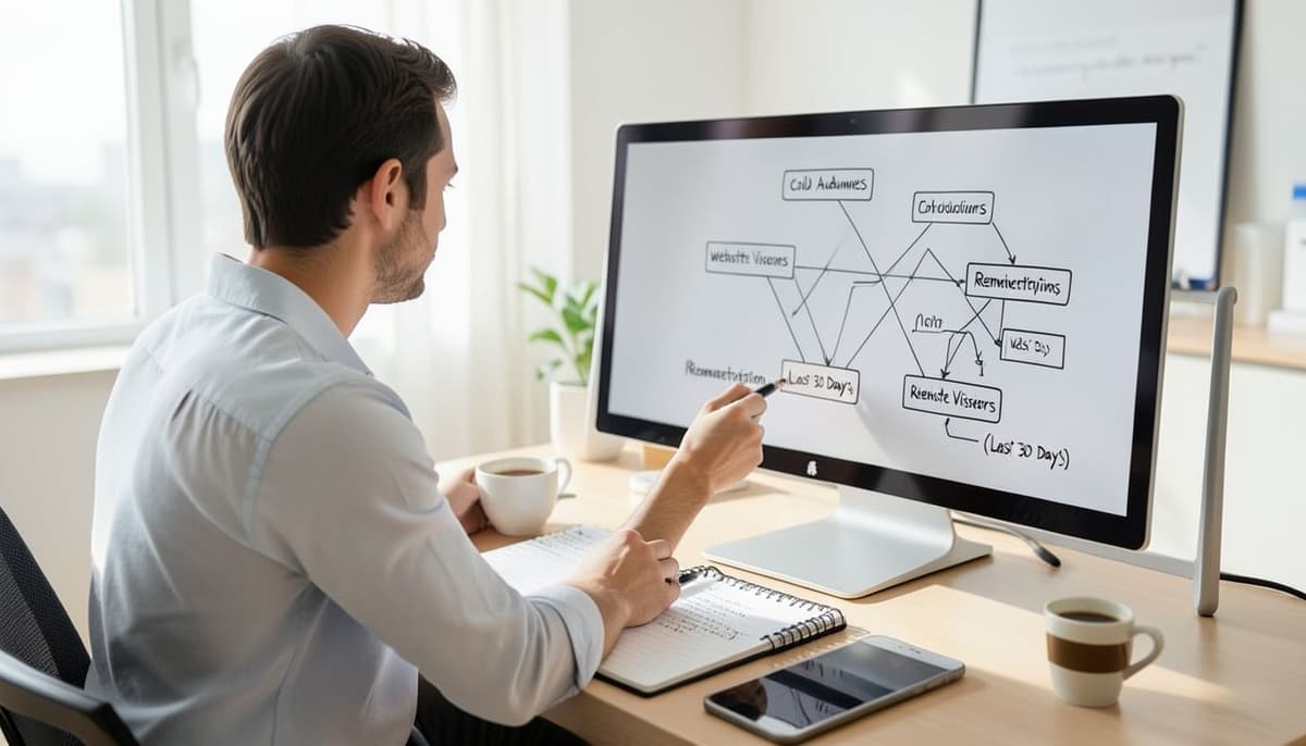 Sơ đồ kiến trúc chiến dịch với các nhánh riêng biệt cho đối tượng tìm kiếm và tiếp thị lại