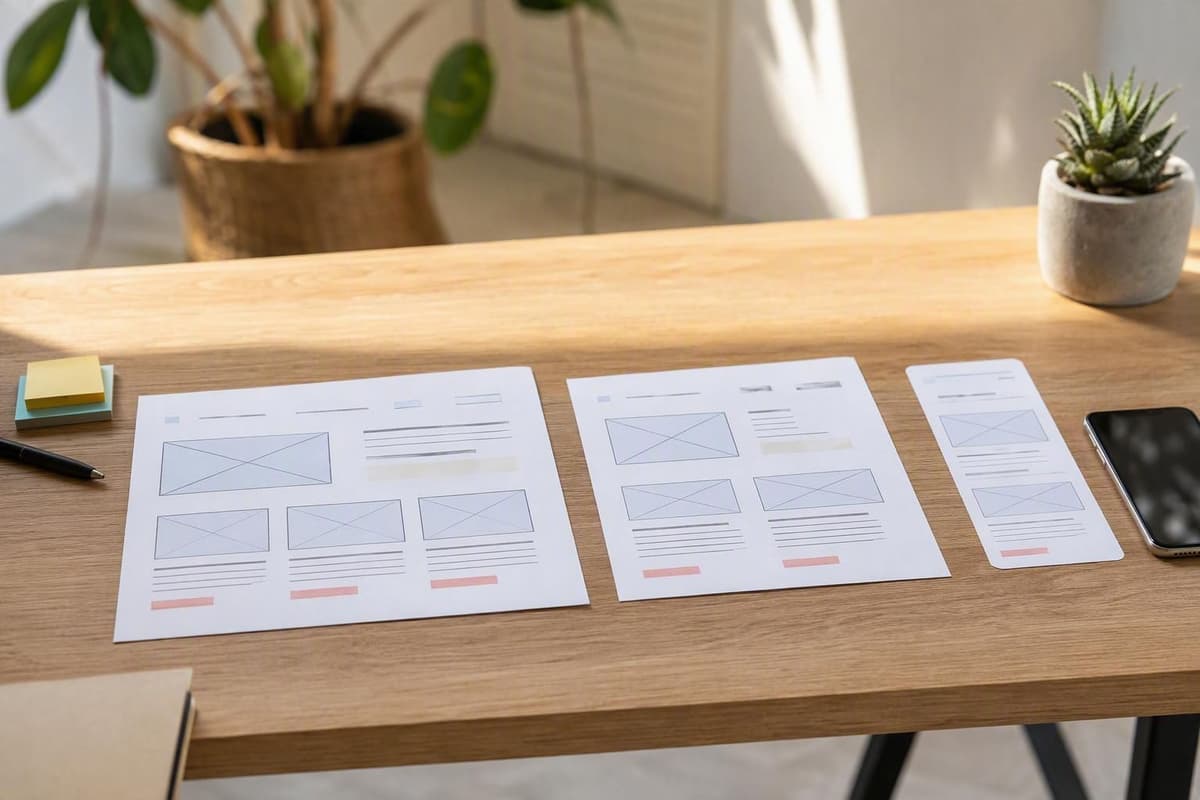 Ba bố cục website đáp ứng trên máy tính để bàn, máy tính bảng và điện thoại cho cùng một trang đích khóa học